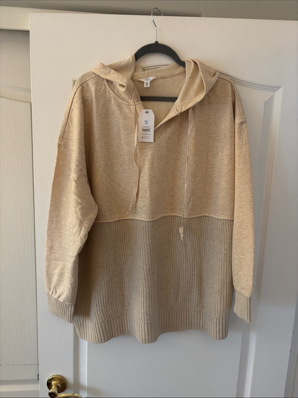 NWT Time and Tru Oatmeal Heather Mixed Media Hoodie SZ XXL-20